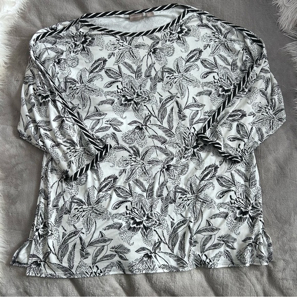 Chico's Black & White Floral Boatneck Long Sleeve Top - Picture 7 of 8